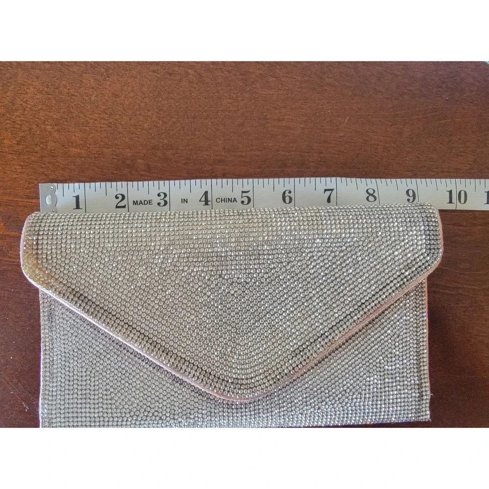 Lulu Townsend Silver Rhinestone Envelope Clutch Chain Shoulder Strap Snap Party